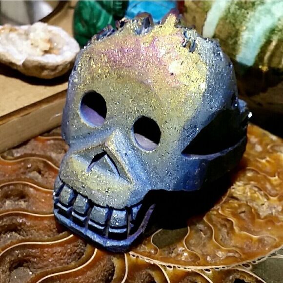 Sale! 226g Titanium Coated Aura Quartz Skull - Picture 1 of 4